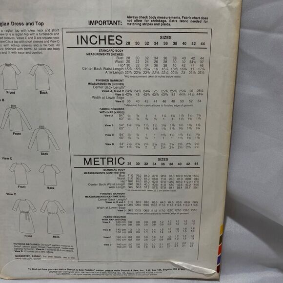 1981 Stretch and Sew Raglan Dress and Top Design Patterns by Ann Person - Picture 8 of 9